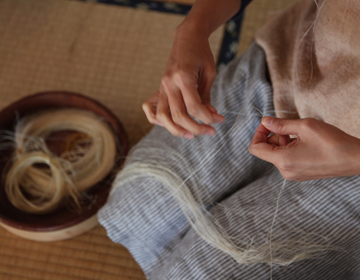 Growing the material to create the woven fabric ”Karamushi weaving, Tamaki Saito”